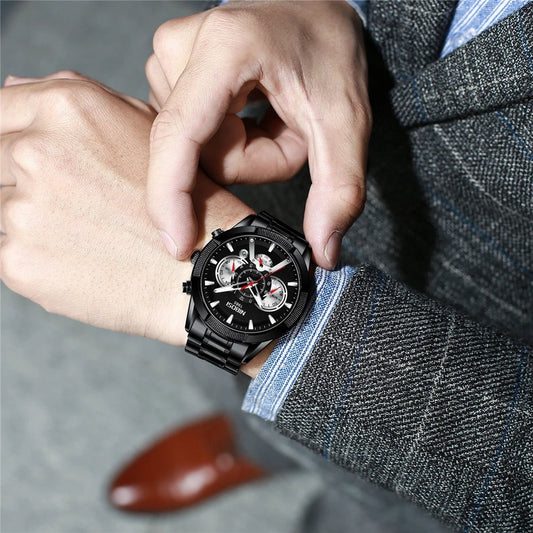 RELOJ NIBOSI ORIGINAL- ACERO NEGRO PLATA | SKU: NIB-8