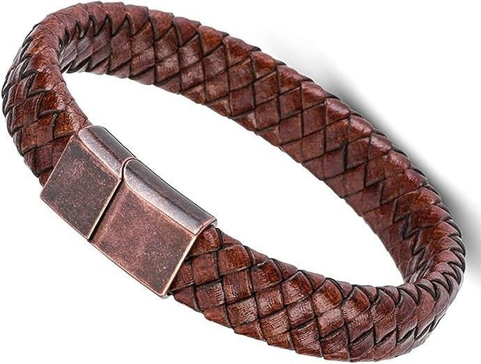 BRAZALETE DE CUERO TRENZADAS GOTICA MARRON CON CIERRE DE ACERO | BRA-33