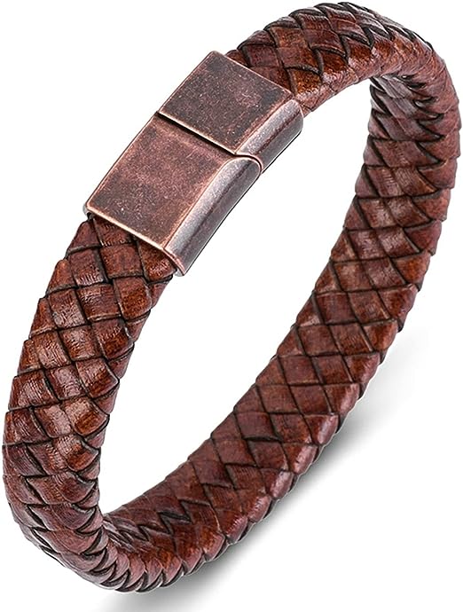 BRAZALETE DE CUERO TRENZADAS GOTICA MARRON CON CIERRE DE ACERO | BRA-33