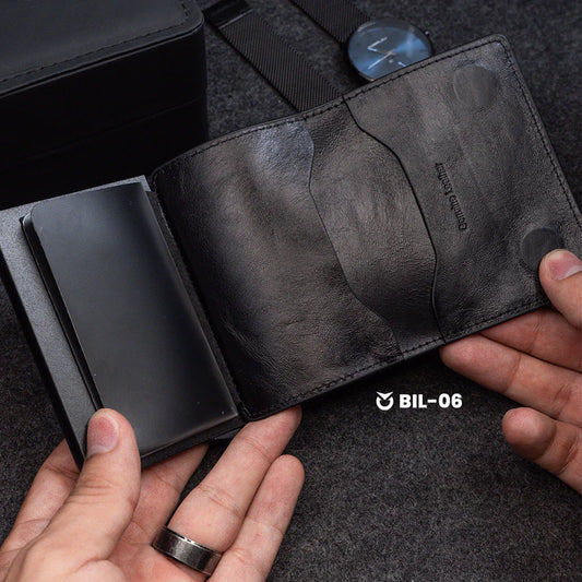BILLETERA CUERO-SMART NEGRO OSCURO PARA HOMBRE | SKU: BIL-06