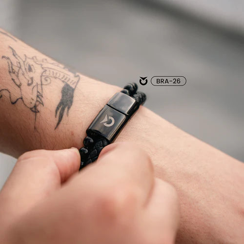 BRAZALETE OJO DE TIGRE DE CUERO NEGRO| BRA-26