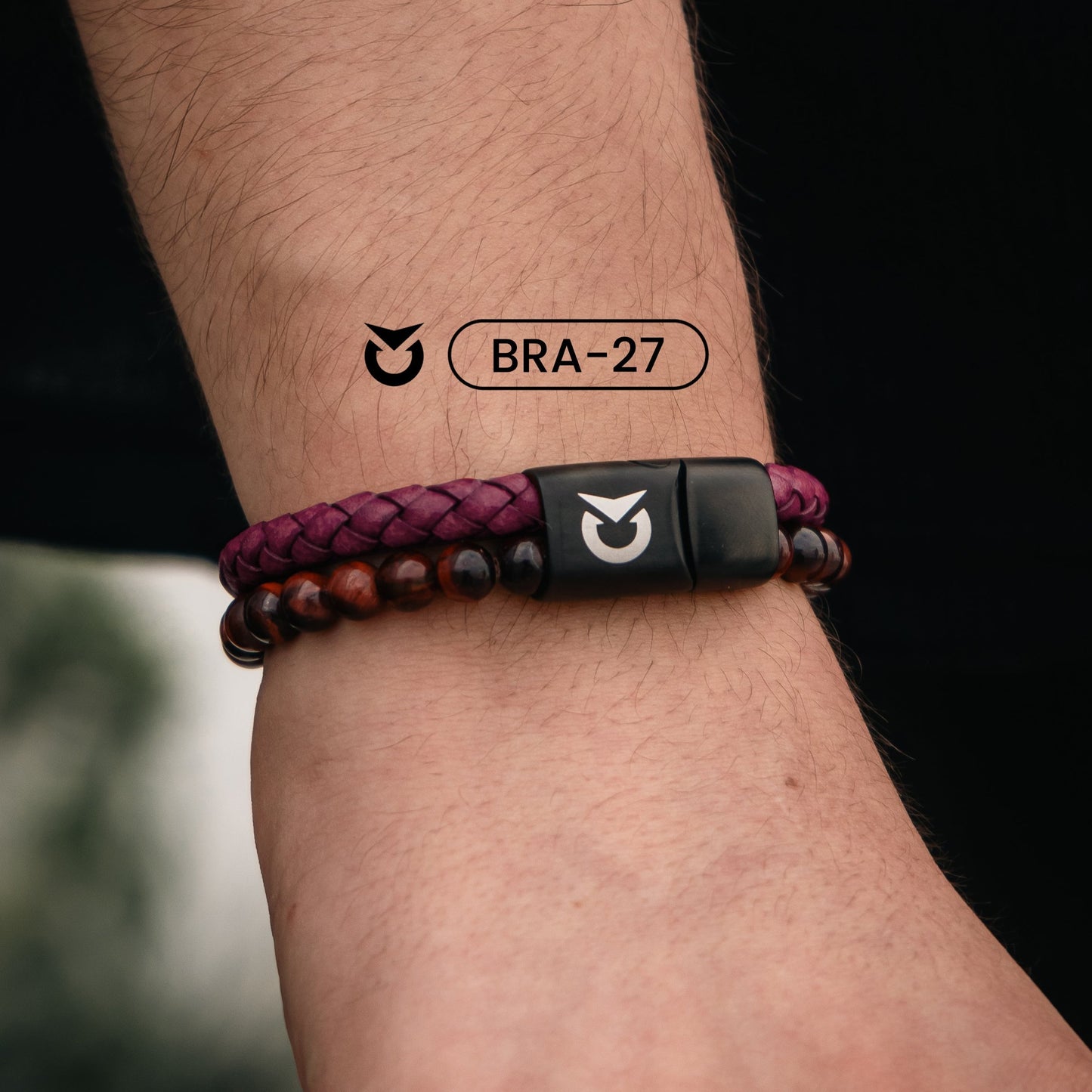 BRAZALETE OJO DE TIGRE DE CUERO NEGRO I MARRÓN I ROJO | BRA-26 I BRA-27 I BRA-28