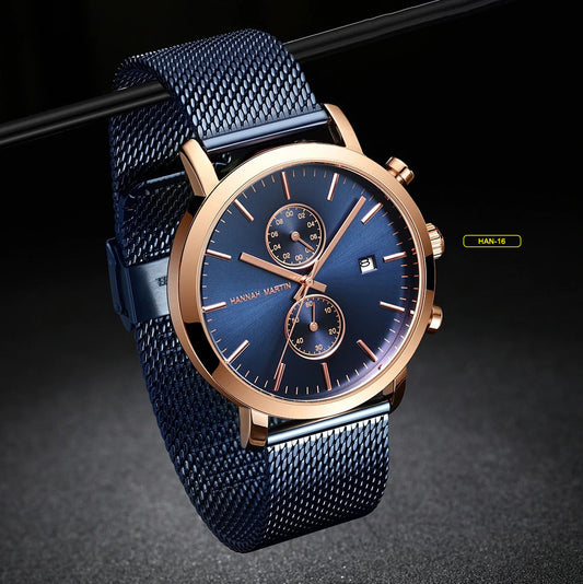 RELOJ HANNAH MARTIN ORIGINAL - ELEGANTE NEGRO Y AZUL | SKU: HAN-5 | HAN-16