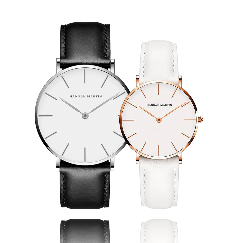 RELOJ HANNAH MARTIN ORIGINAL: "BLACK & WHITE LEATHER" | SKU: HAN-17 HAN-18