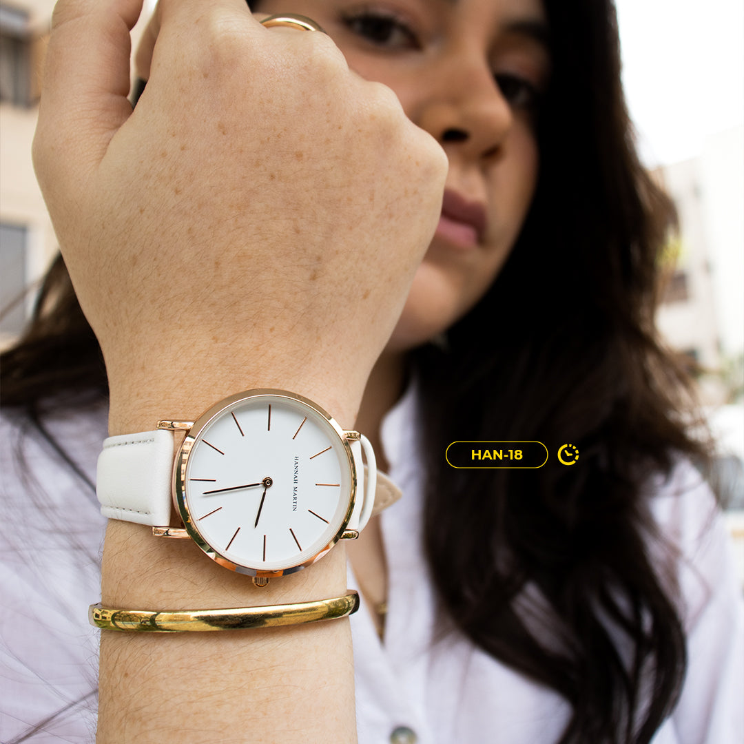 RELOJ HANNAH MARTIN ORIGINAL BLANCO DORADO ELEGANTE | SKU: HAN-18