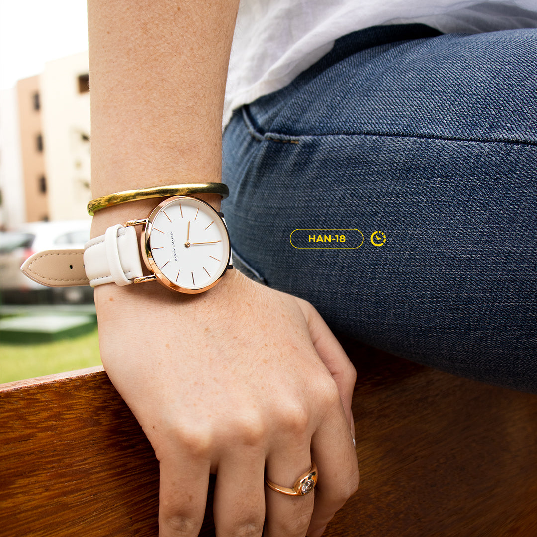 RELOJ HANNAH MARTIN ORIGINAL BLANCO DORADO ELEGANTE | SKU: HAN-18