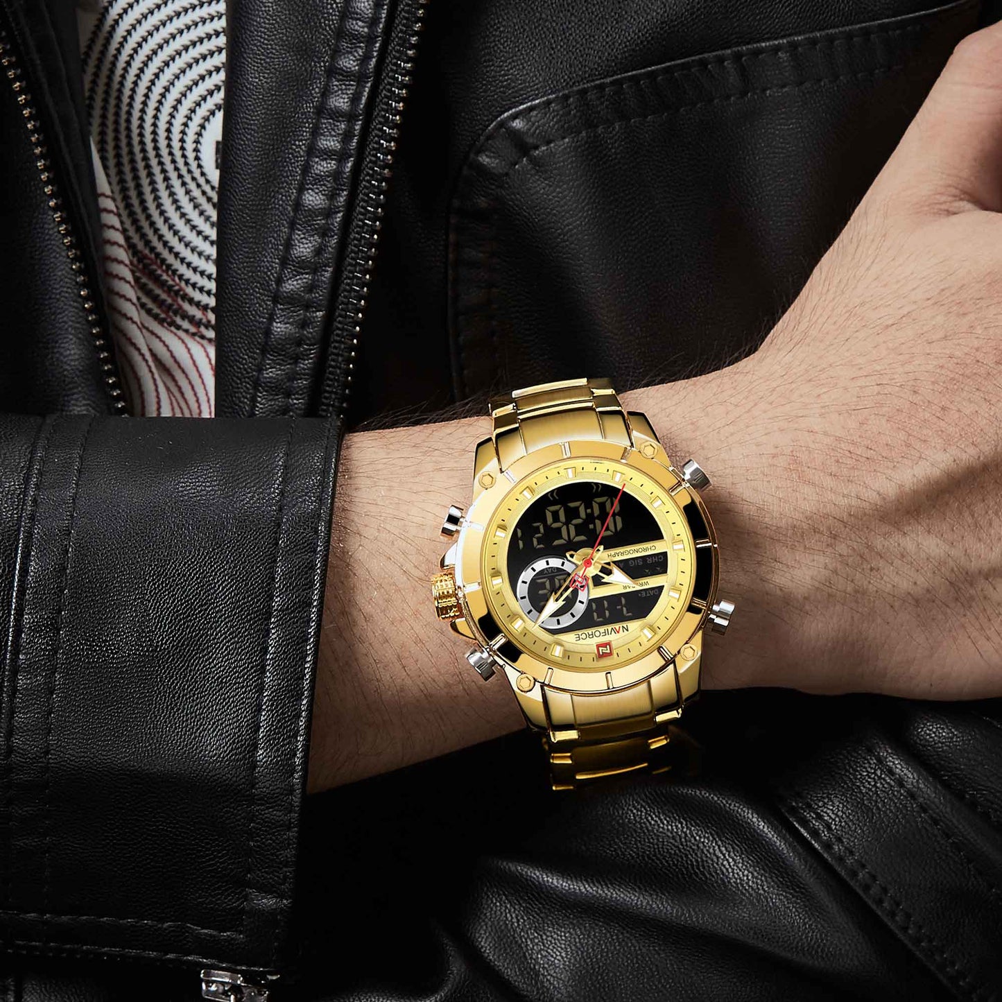 RELOJ NAVIFORCE - DORADO CON NEGRO | SKU: NAV-18 - CLOCK-PERU