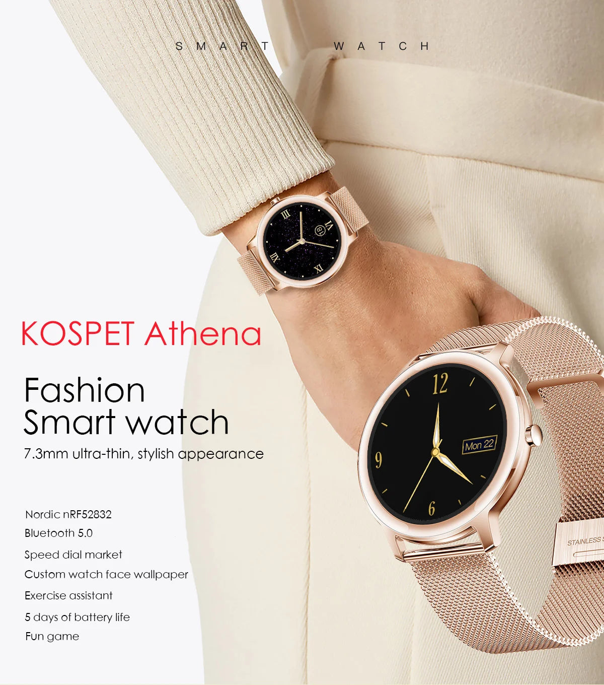 RELOJ INTELIGENTE KOSPET ATHENA I ELEGANTE A PRUEBA DE AGUA