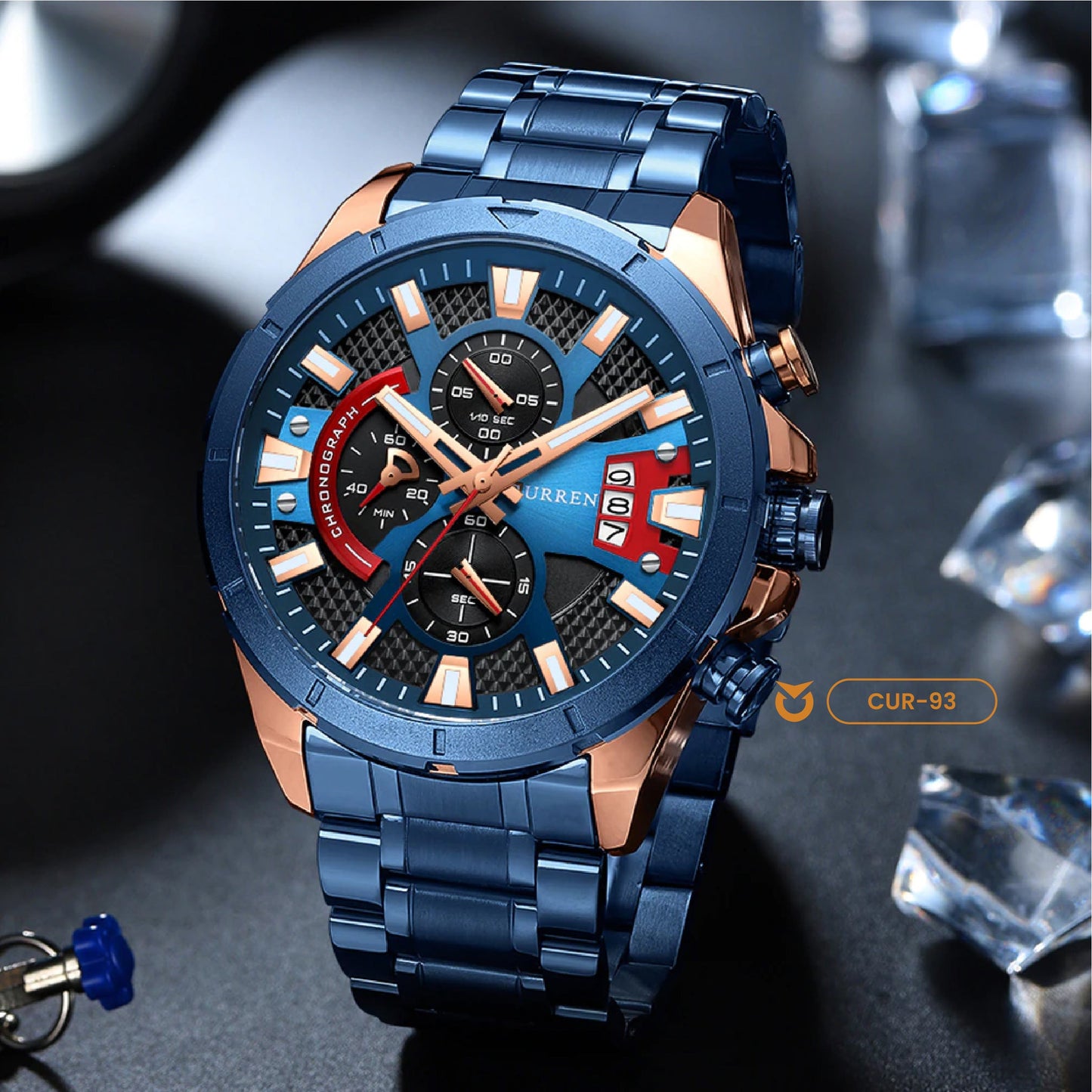 RELOJ CURREN ORIGINAL BLUE OCEAN AND RED | SKU: CUR-93
