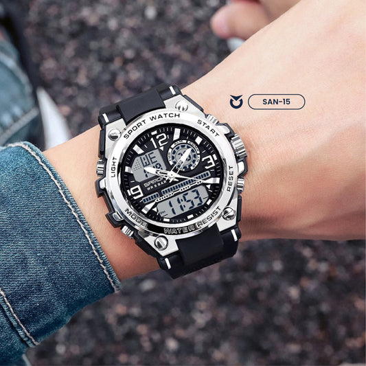 RELOJ SANDA MILITAR DEPORTIVO NEGRO Y SILVER | SAN-15