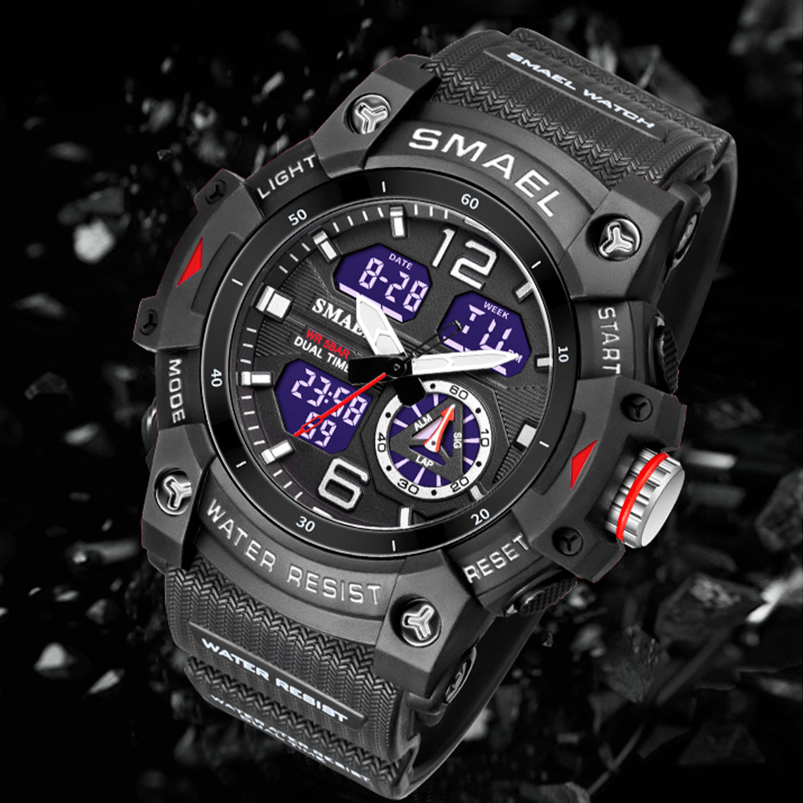 RELOJ SMAEL - NEGRO CAUCHO MILITAR | SKU: SMA-16
