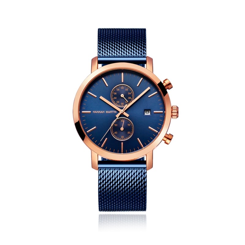 RELOJ HANNAH MARTIN ORIGINAL - ELEGANTE NEGRO Y AZUL | SKU: HAN-5 | HAN-16