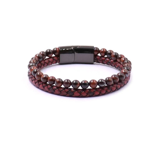 BRAZALETE OJO DE TIGRE DE CUERO ROJO| BRA-27