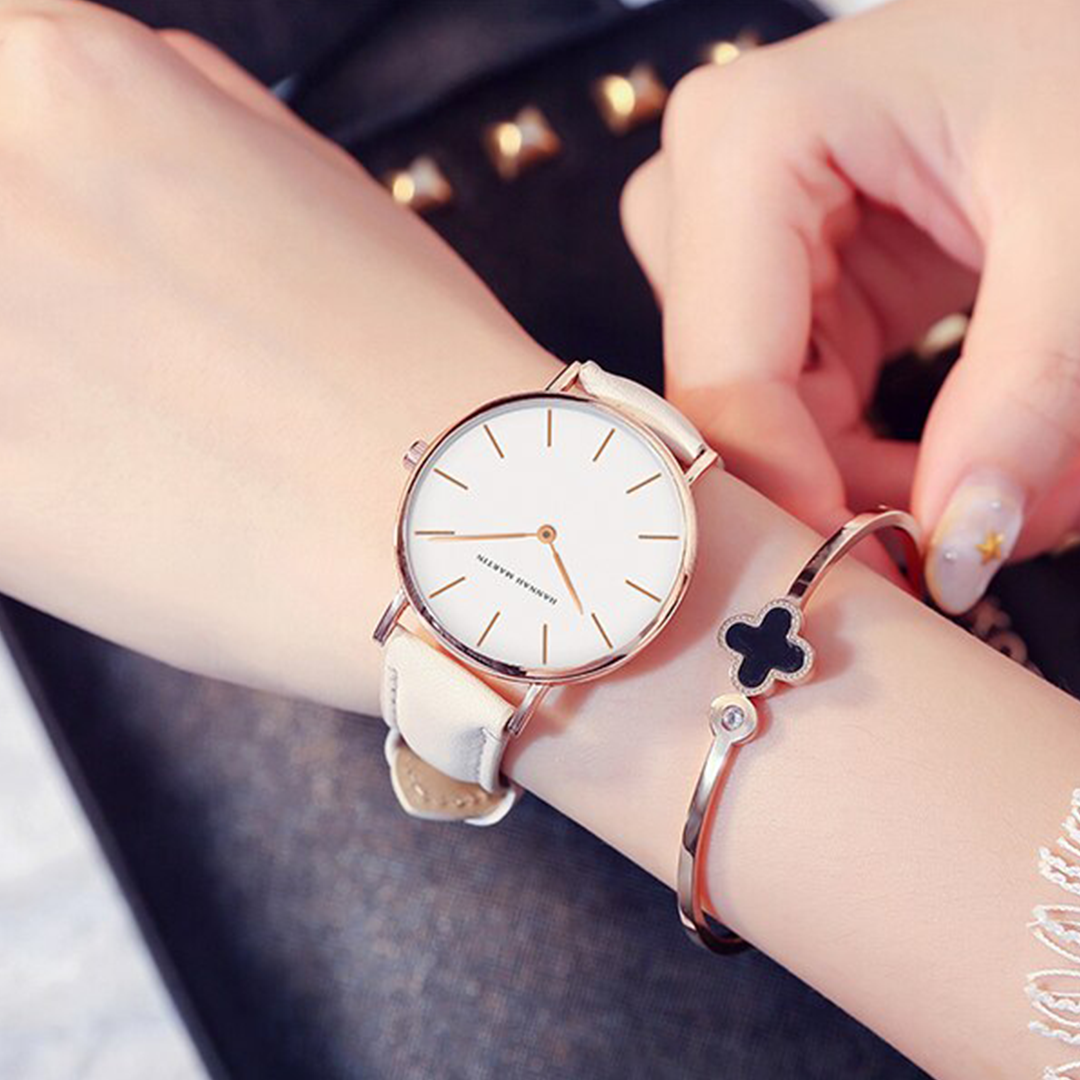 RELOJ HANNAH MARTIN ORIGINAL BLANCO DORADO ELEGANTE | SKU: HAN-18