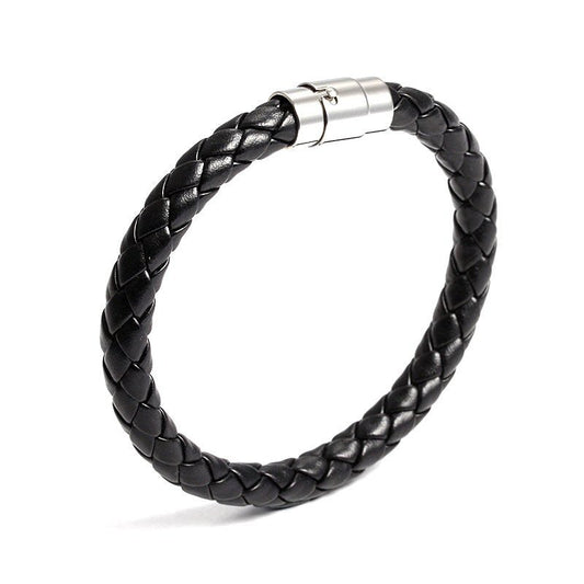 BRAZALETE ALPHA TRENZADA DE CUERO HOMBRE | BRA-25