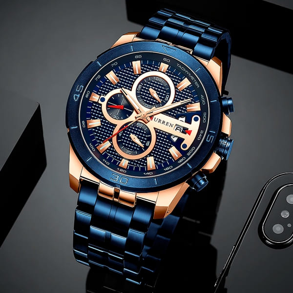 RELOJ CURREN - CUARZO ELEGANTE AZUL ORO ROSA | SKU: CUR-72