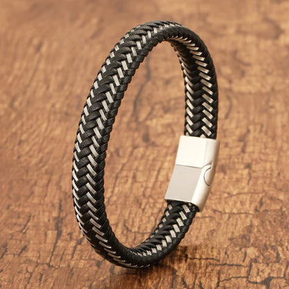 BRAZALETE DE CUERO GENUINO CON CIERRE NEGRO-ACERO  |  BRA-31