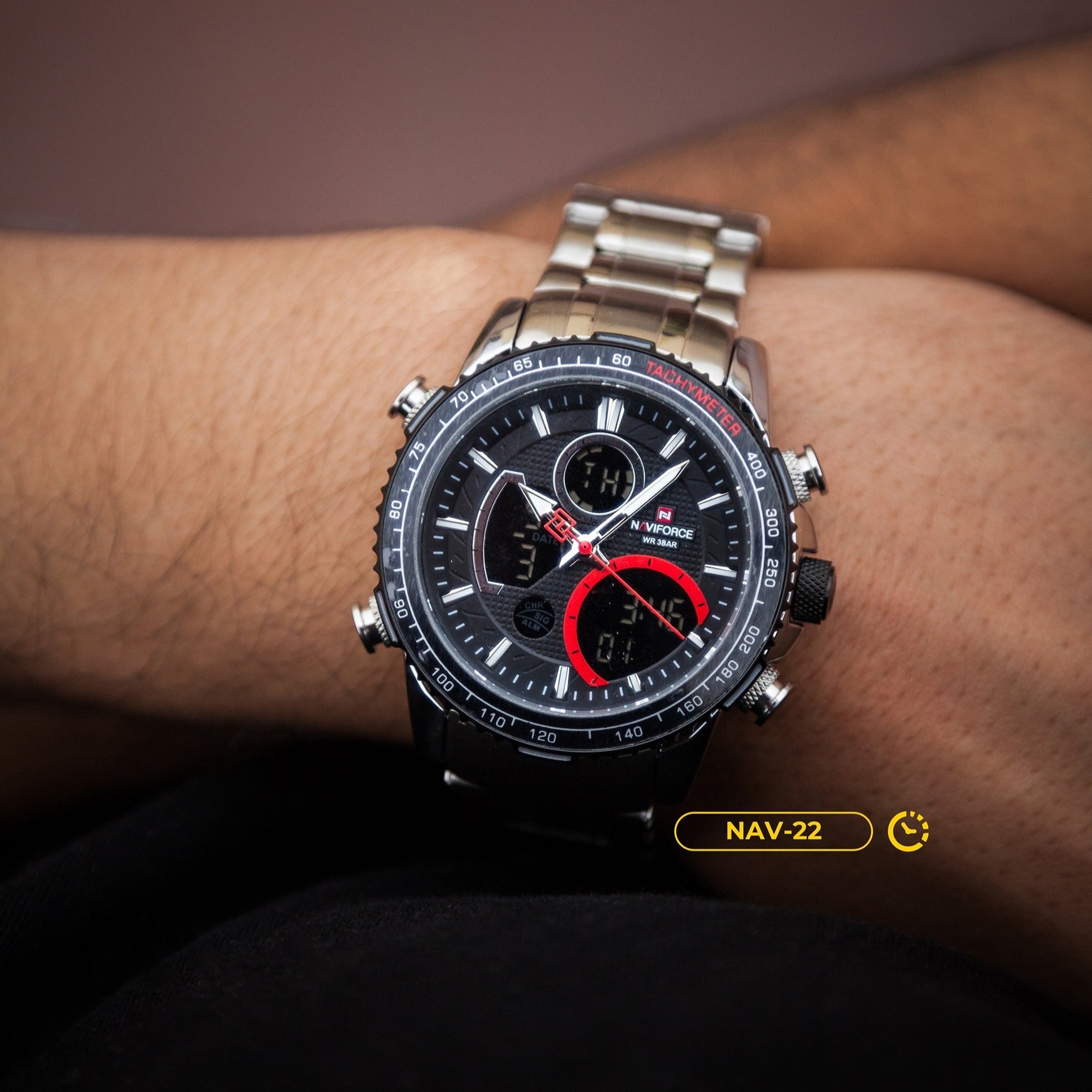 RELOJ NAVIFORCE - PLATEADO ROJO | SKU: NAV-22 - CLOCK-PERU
