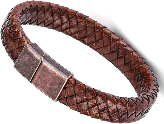 BRAZALETE DE CUERO TRENZADAS  GOTICA MARRON CON CIERRE DE ACERO  |  BRA-33