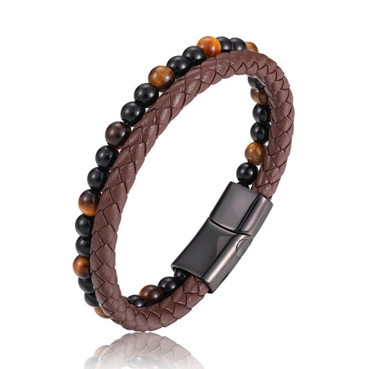 BRAZALETE OJO DE TIGRE DE CUERO NEGRO I MARRÓN I ROJO | BRA-26 I BRA-27 I BRA-28