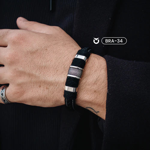 BRAZALETE DE CUERO TRENZADO ULTRA BLACK | BRA-34