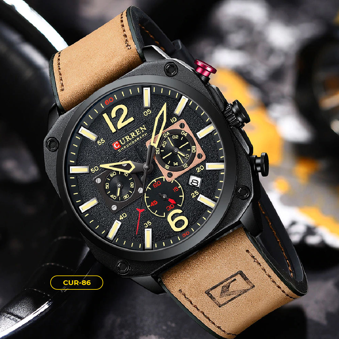 RELOJ CURREN CASUAL MARRÓN Y NEGRO | SKU: CUR-86