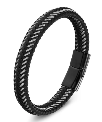 BRAZALETE DE CUERO GENUINO CON CIERRE NEGRO-ACERO  |  BRA-31