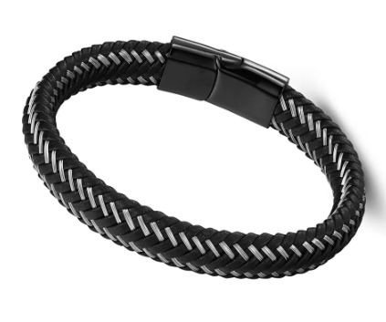 BRAZALETE DE CUERO GENUINO CON CIERRE NEGRO-ACERO  |  BRA-31