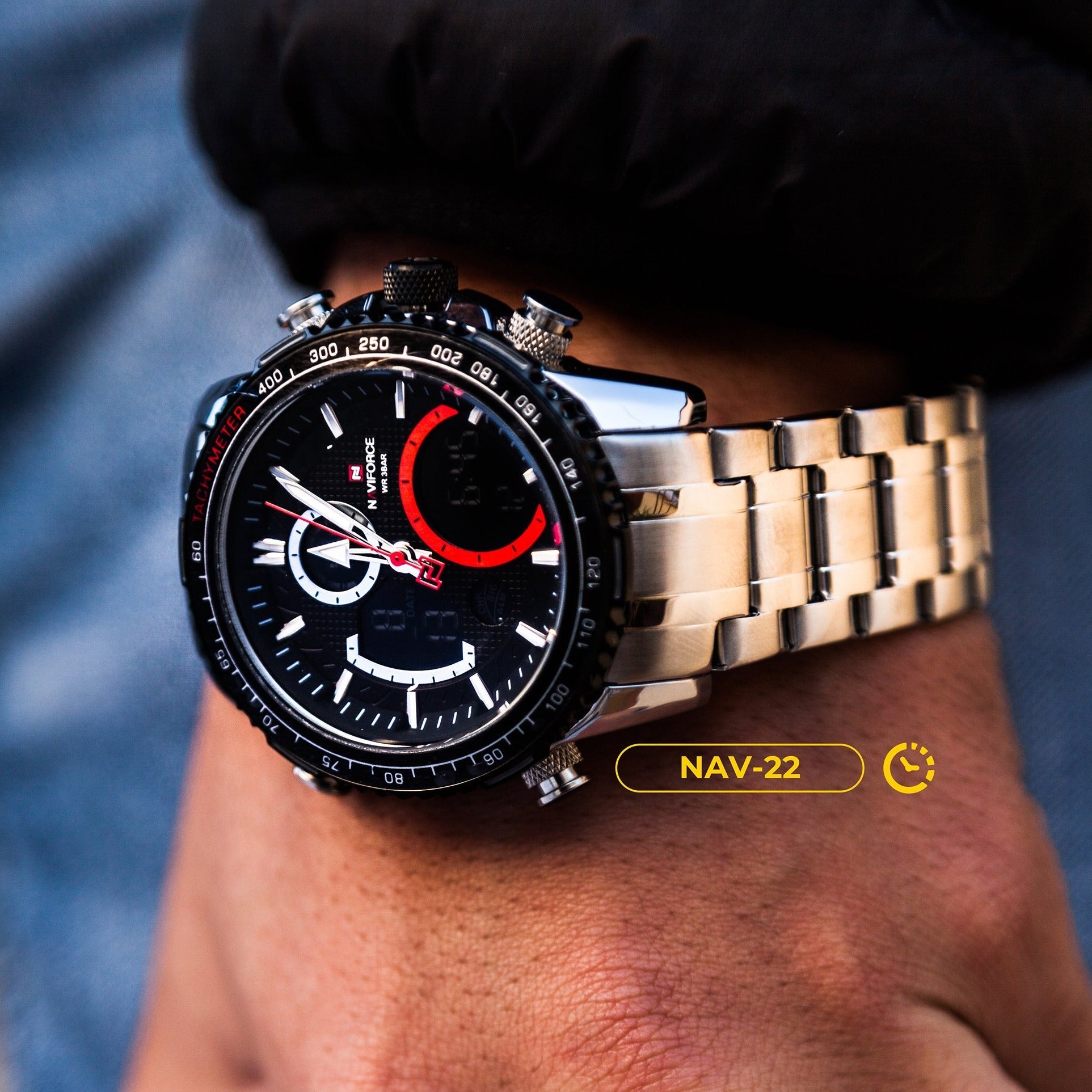 RELOJ NAVIFORCE - PLATEADO ROJO | SKU: NAV-22 - CLOCK-PERU