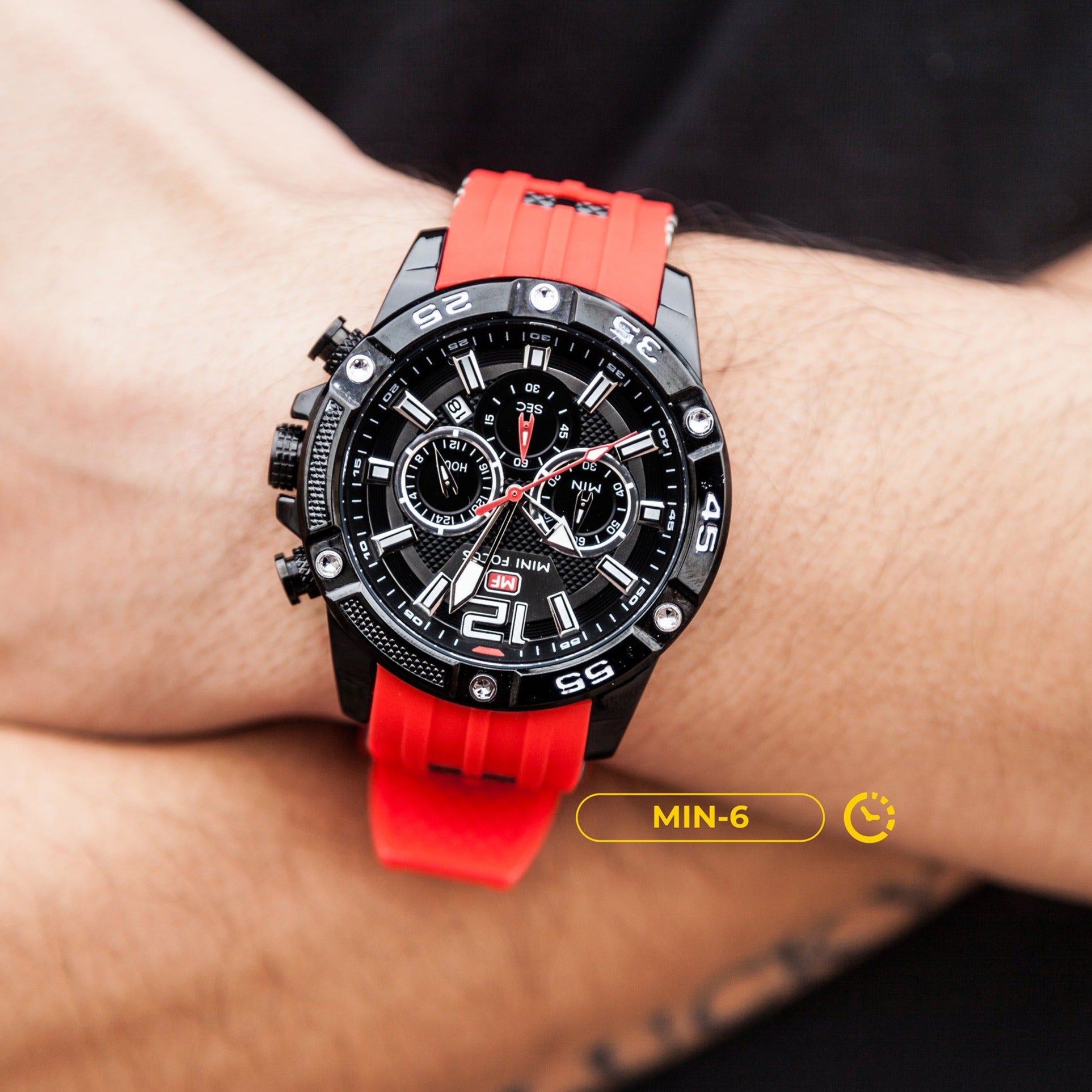 RELOJ MINIFOCUS - ROJO CON NEGRO | SKU: MIN-6 - CLOCK-PERU