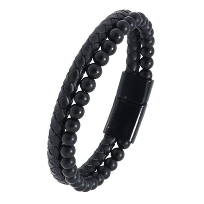 BRAZALETE  OJO DE TIGRE DE CUERO NEGRO|  BRA-26