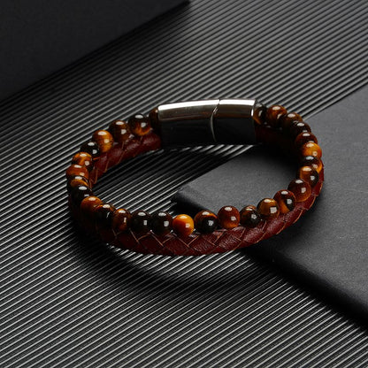 BRAZALETE OJO DE TIGRE DE CUERO MARRON| BRA-28