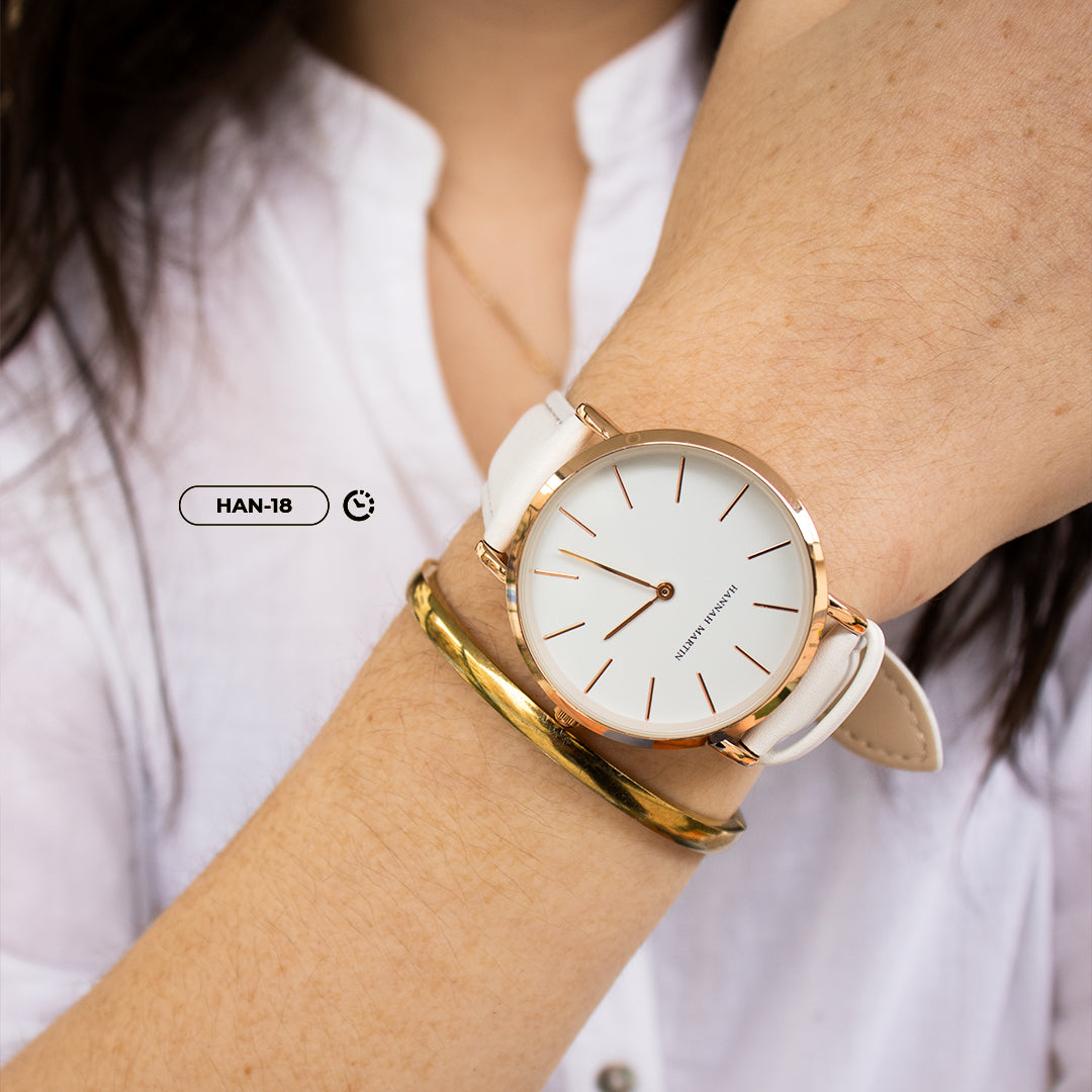 RELOJ HANNAH MARTIN ORIGINAL: "BLACK & WHITE LEATHER" | SKU: HAN-17 HAN-18