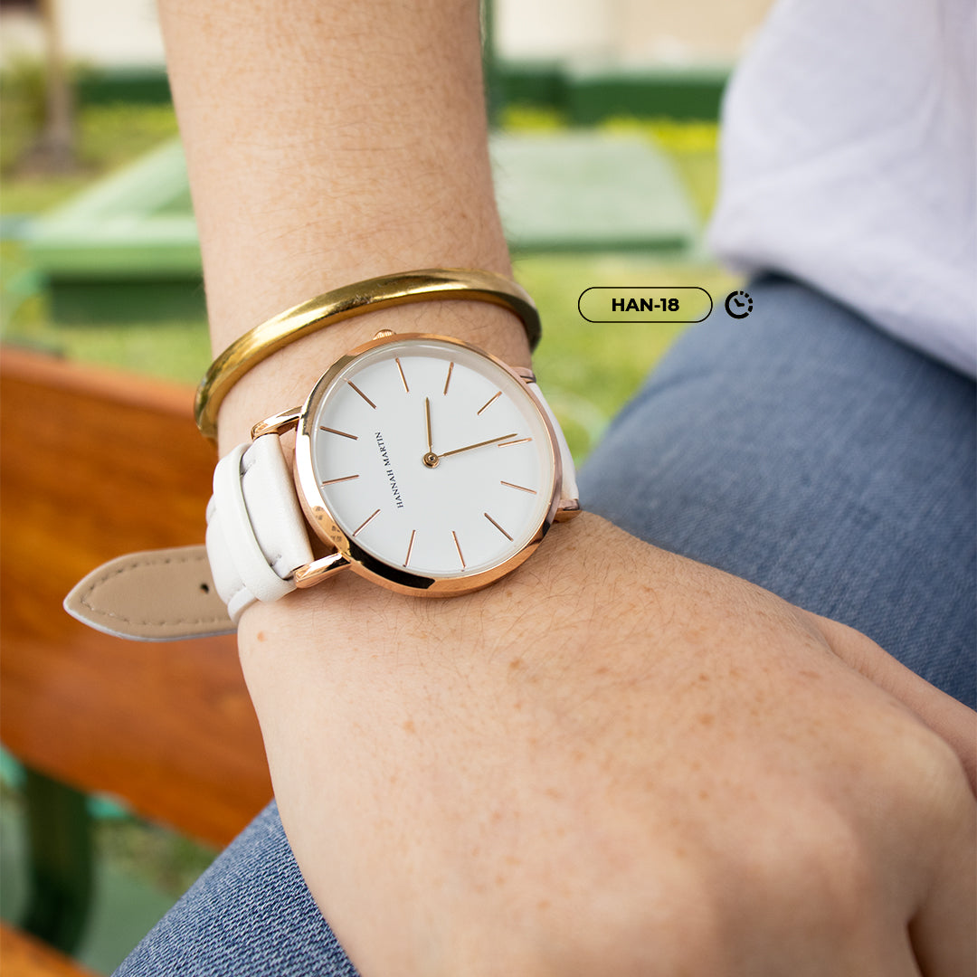 RELOJ HANNAH MARTIN ORIGINAL: "BLACK & WHITE LEATHER" | SKU: HAN-17 HAN-18