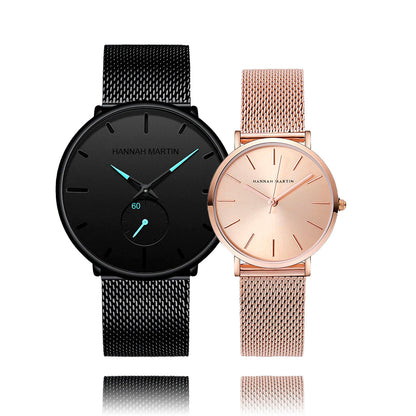 RELOJ PARA PAREJA: "BLACK & PINK CLASSIC" | SKU: HAN-28/29