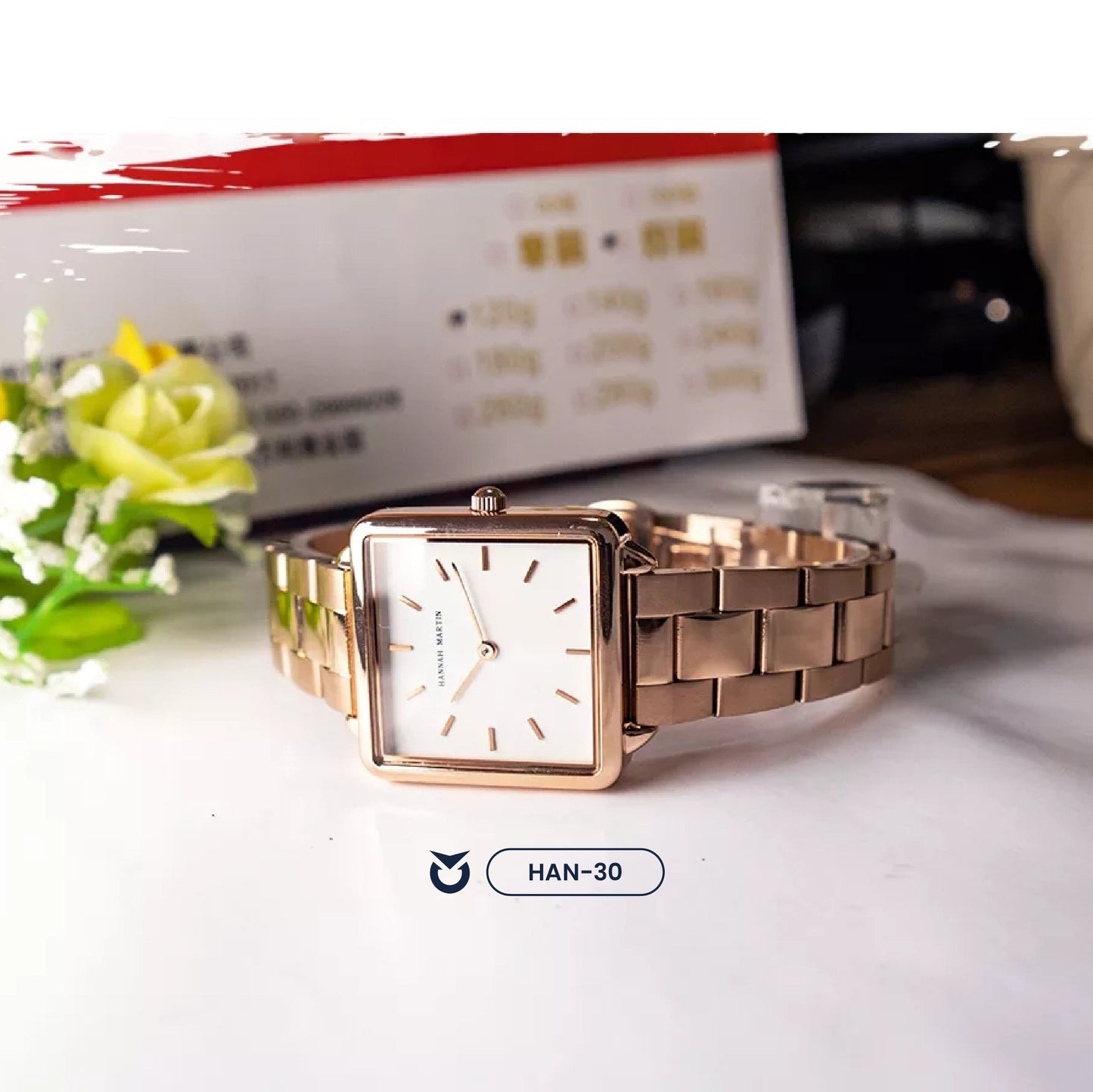 RELOJ HANNAH MARTIN CUADRADO ROSA CLASSY | SKU: HAN-30