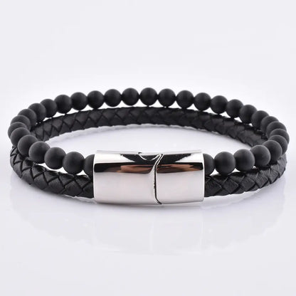 BRAZALETE  OJO DE TIGRE DE CUERO NEGRO|  BRA-26