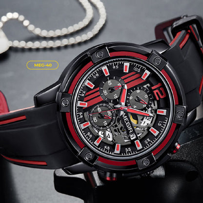RELOJ MEGIR - BLACK AND TRIPLE RED | SKU: MEG-40