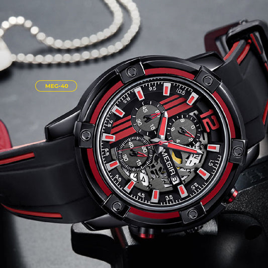 RELOJ MEGIR - BLACK AND TRIPLE RED | SKU: MEG-40