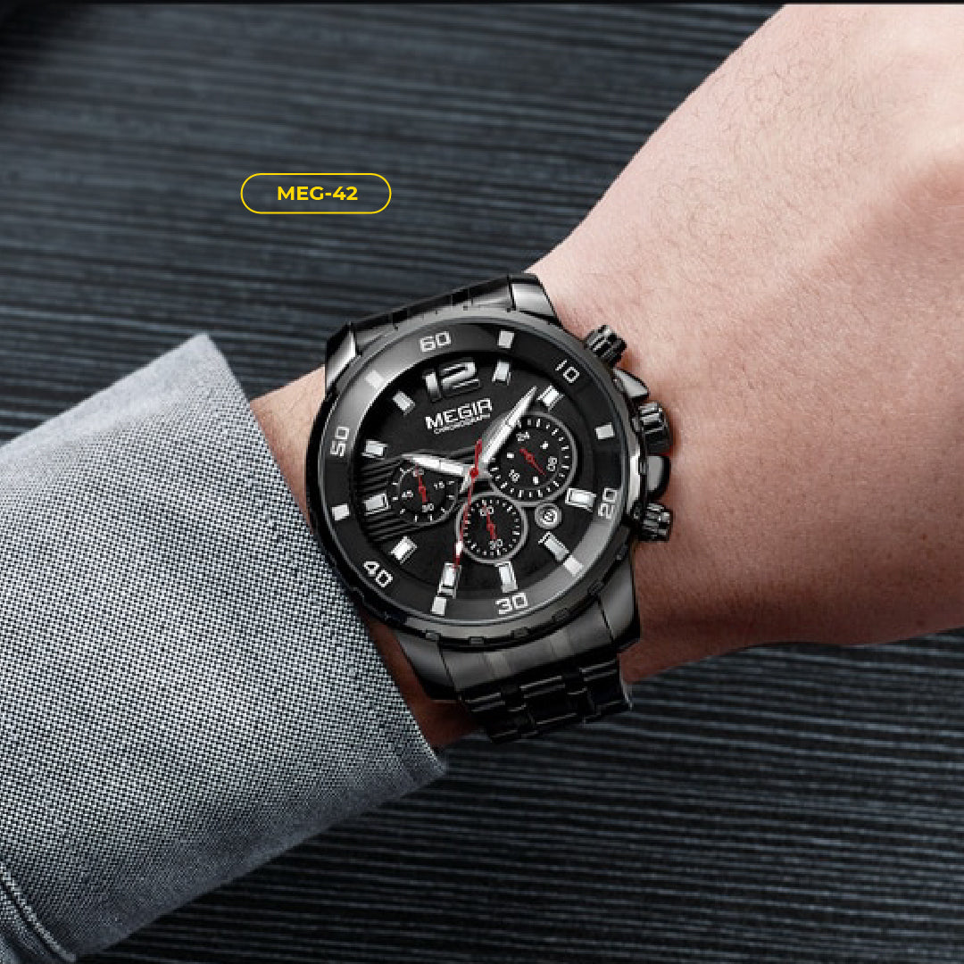 RELOJ MEGIR - TRIPLE BLACK CLASSY | SKU: MEG-42