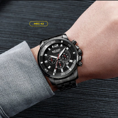RELOJ MEGIR - TRIPLE BLACK CLASSY | SKU: MEG-42