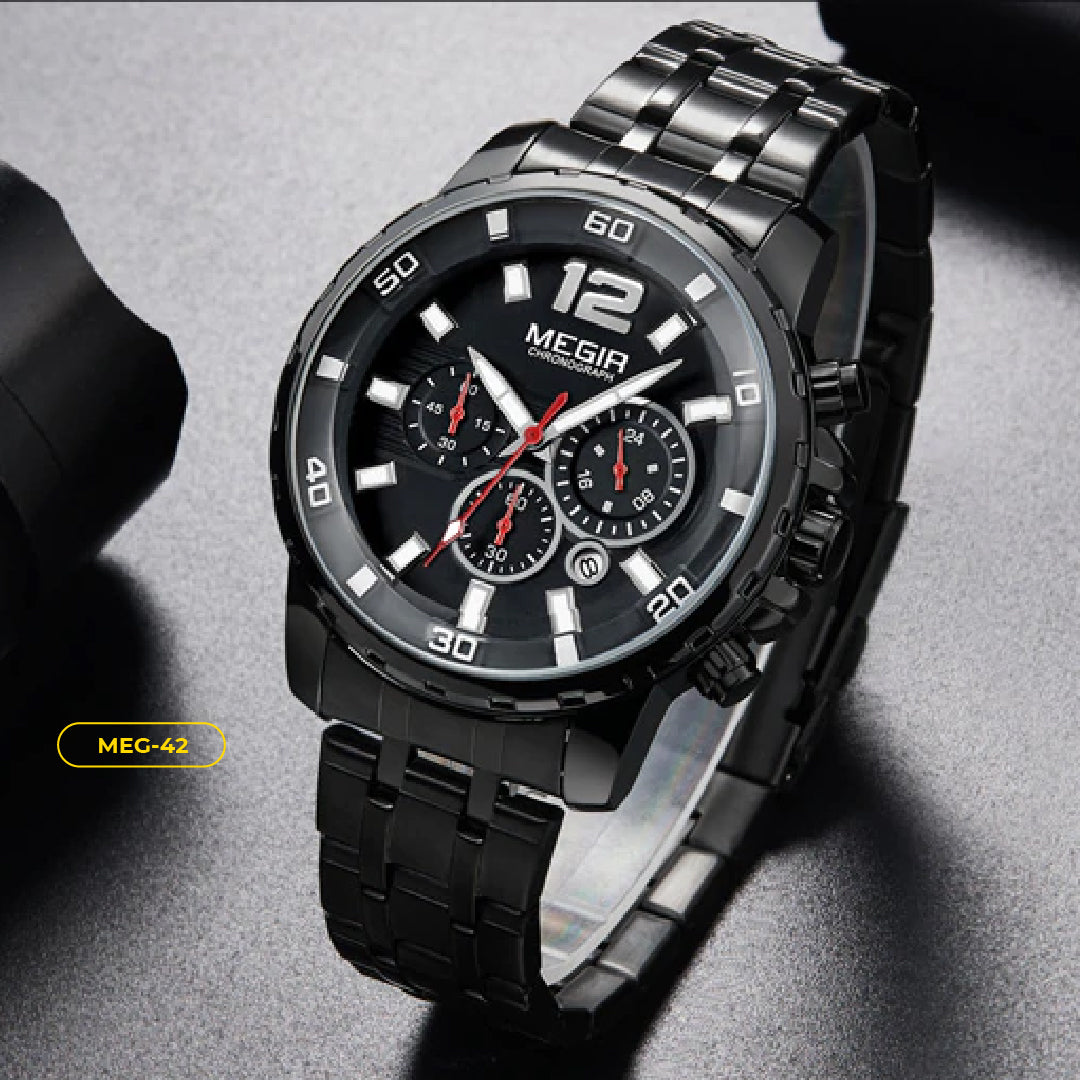 RELOJ MEGIR - TRIPLE BLACK CLASSY | SKU: MEG-42