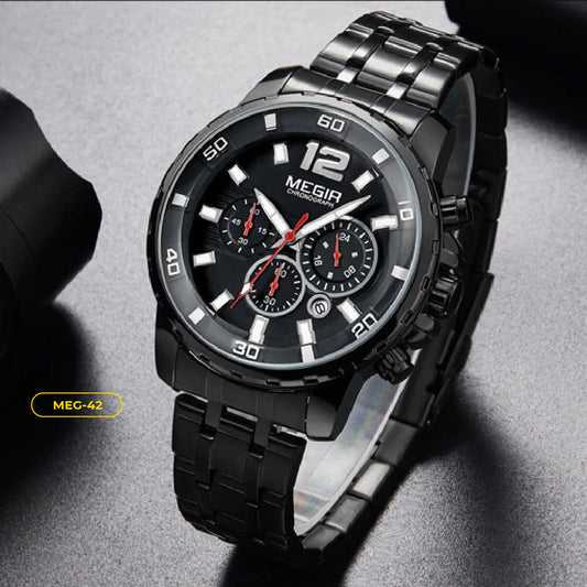 RELOJ MEGIR - TRIPLE BLACK CLASSY | SKU: MEG-42