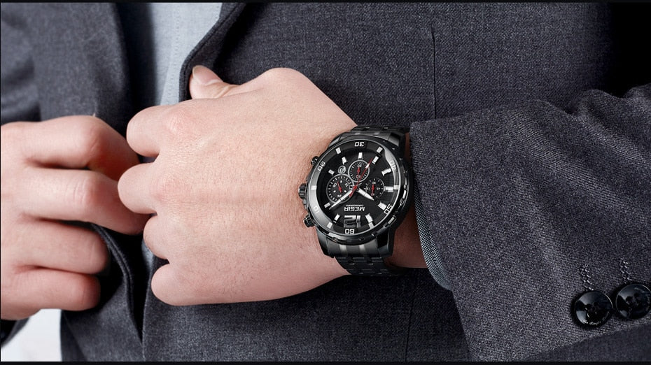 RELOJ MEGIR - TRIPLE BLACK CLASSY | SKU: MEG-42
