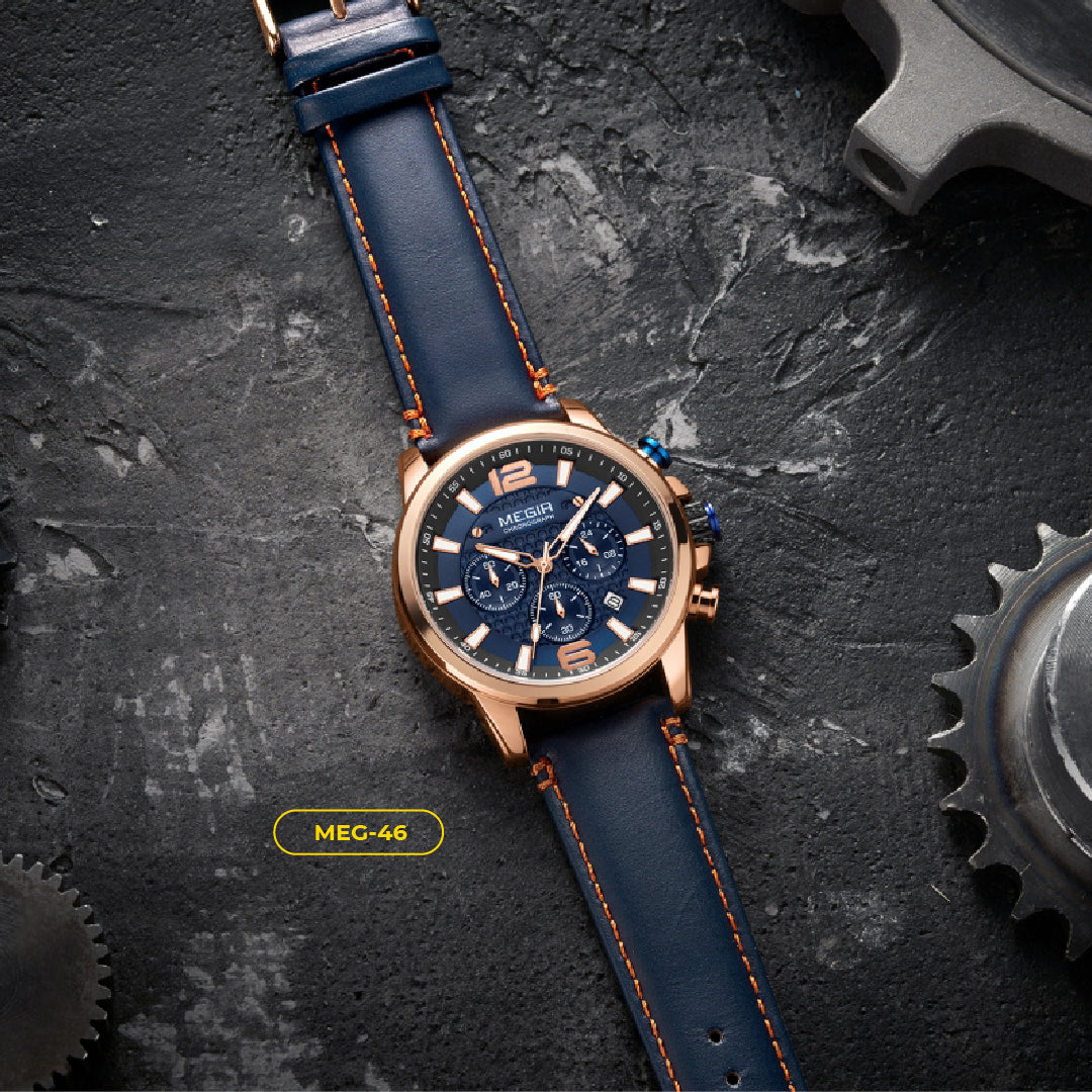 RELOJ MEGIR - LEATHER BLUE | SKU: MEG-46