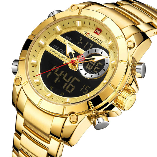 RELOJ NAVIFORCE - DORADO CON NEGRO | SKU: NAV-18 - CLOCK-PERU