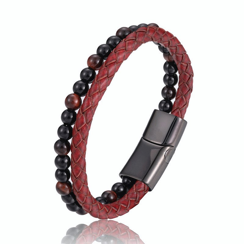 BRAZALETE OJO DE TIGRE DE CUERO NEGRO I MARRÓN I ROJO | BRA-26 I BRA-27 I BRA-28