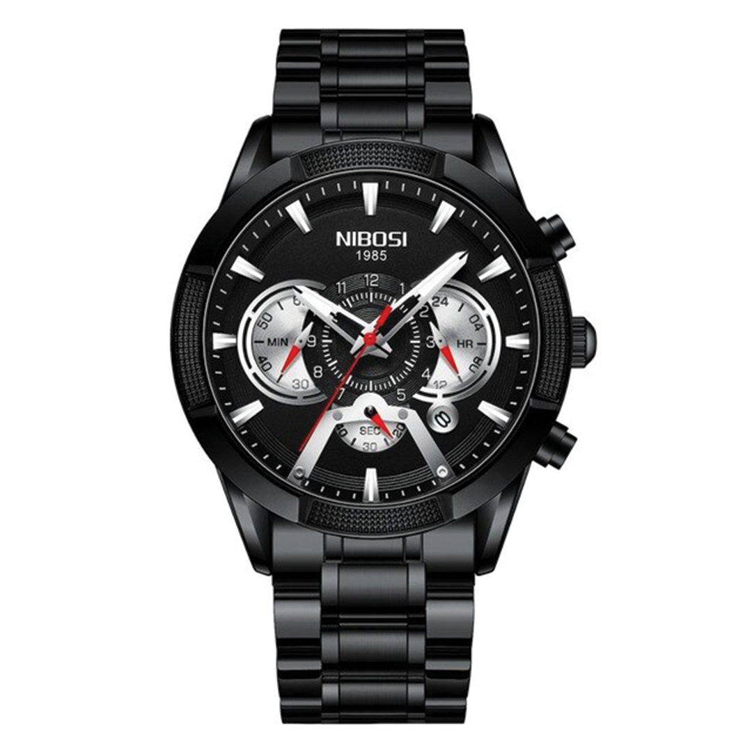 RELOJ NIBOSI ORIGINAL- ACERO NEGRO PLATA | SKU: NIB-8
