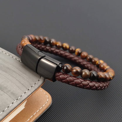 BRAZALETE OJO DE TIGRE DE CUERO MARRON| BRA-28