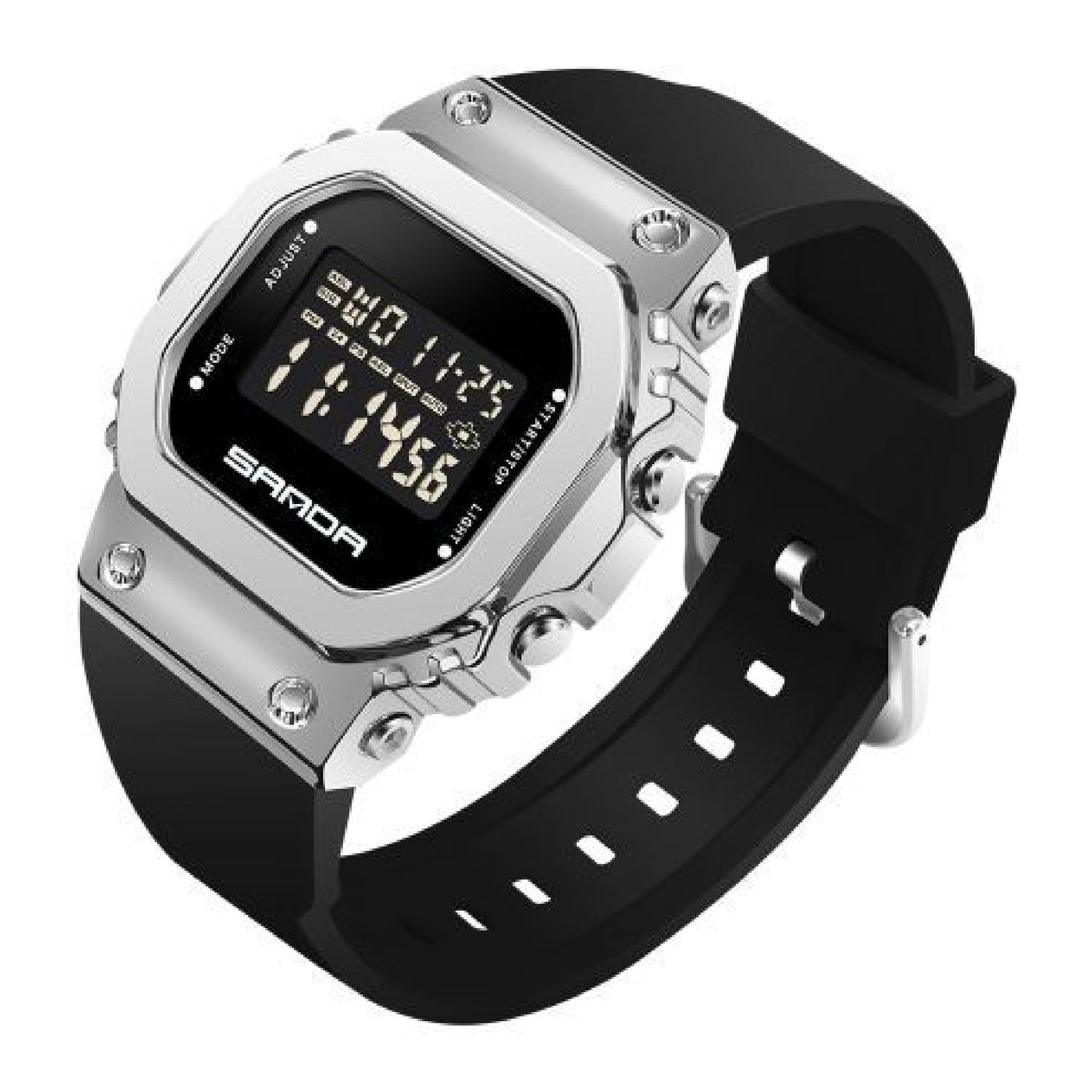 RELOJ SANDA DEPORTIVO  ORIGINAL NEGRO PLATEADO CASUAL | SAN-45